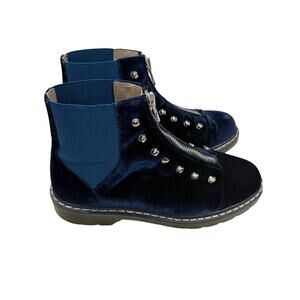 An Hour and a Shower Velvet Ankle Boots Women 37 EU 6.5 US Blue Zip Up Y2K Retro